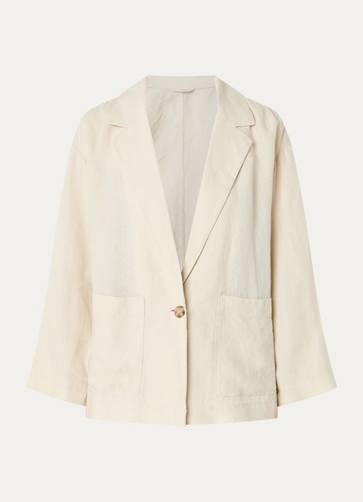 Benetton Blazer van linnen met opgestikte zakken - voorkant 3 beige