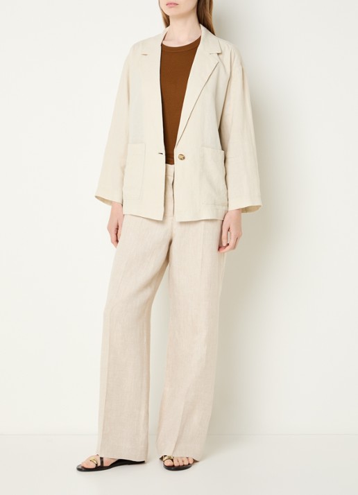 Benetton Blazer van linnen met opgestikte zakken - voorkant 4 beige