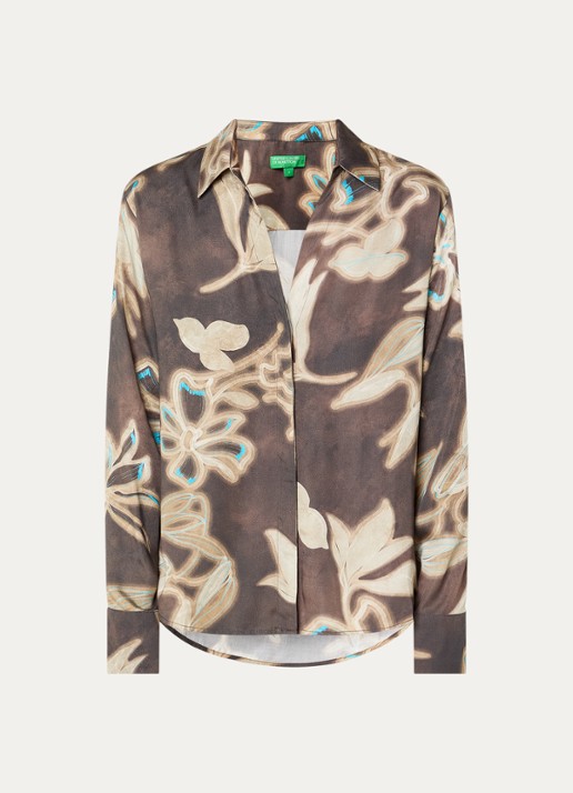 Benetton Blouse met bloemenprint - voorkant 3 bruin