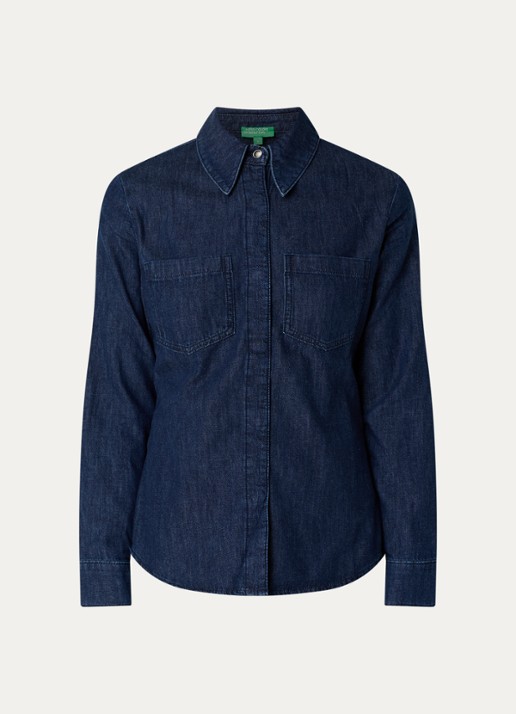 Benetton Blouse met borstzakken - voorkant indigo