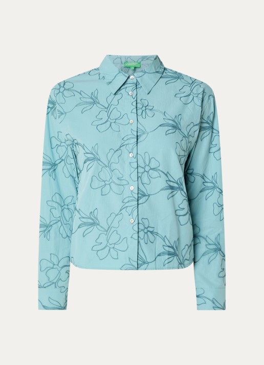 Benetton Blouse met broderie en kraag - voorkant zeegroen