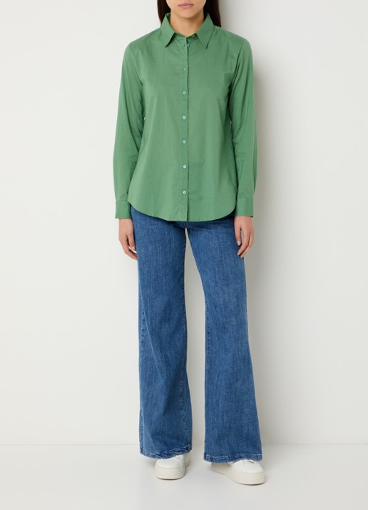 Benetton Blouse met kraag - voorkant 4 olijfgroen