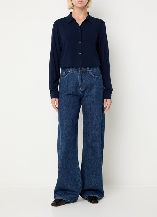 Benetton Blouse met kraag  - voorkant 4 donkerblauw