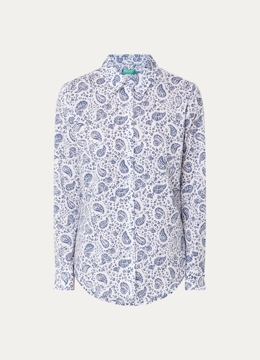 Benetton Blouse met print - voorkant 2 indigo
