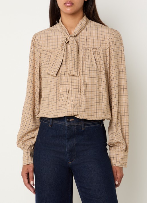 Benetton Blouse met ruitdessin en sjaalkraag