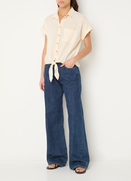 Benetton Blouse met ruitdessin en strikdetail - voorkant 3 creme