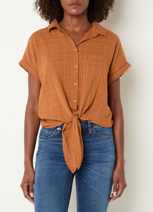 Benetton Blouse met ruitdessin en strikdetail