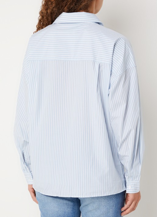 Benetton Blouse met streepprint en borstzak - achterkant lichtblauw