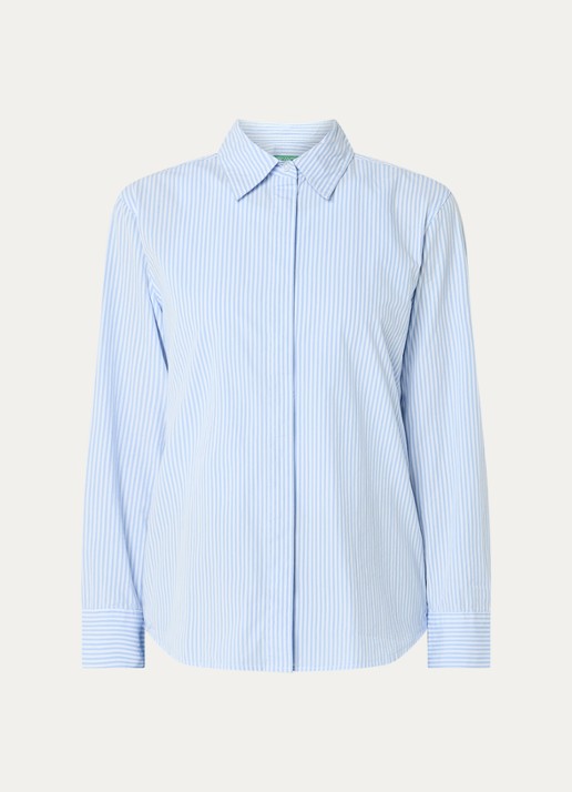 Benetton Blouse met streepprint - voorkant lichtblauw