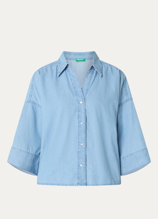 Benetton Blouse met V-hals - voorkant blauwgrijs