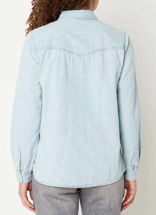 Benetton Blouse van chambray met borstzakken - achterkant lichtblauw