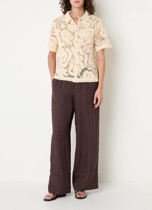 Benetton Blouse van crochet - voorkant 4 vanillegeel