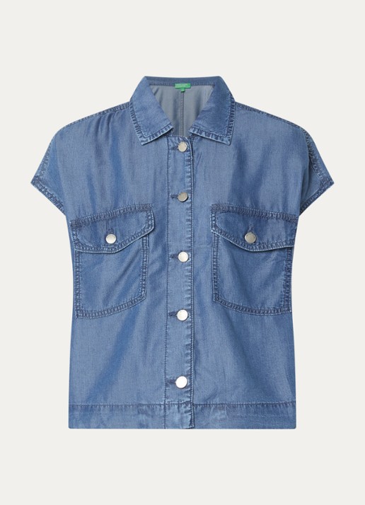 Benetton Blouse van denim met borstzakken - voorkant 3 jeans
