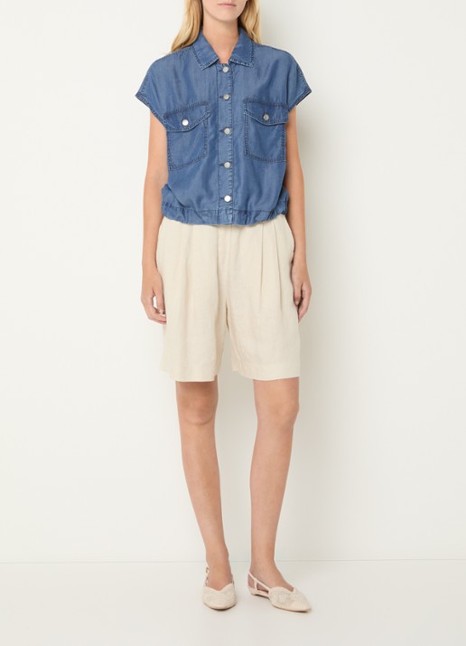 Benetton Blouse van denim met borstzakken - voorkant 4 jeans