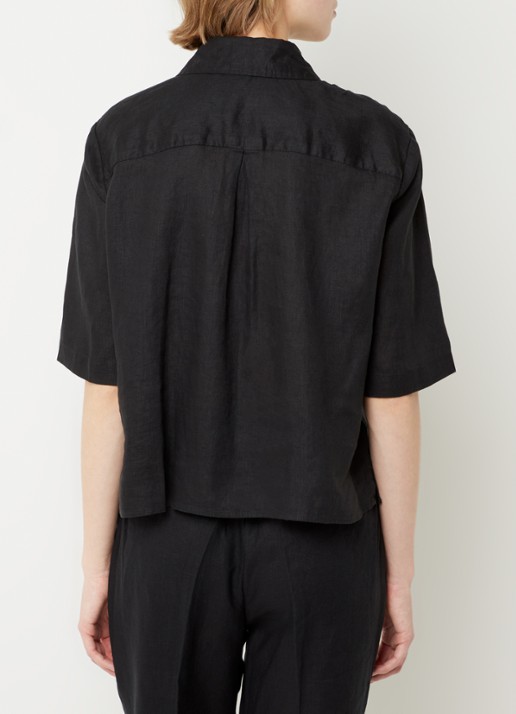 Benetton Blouse van linnen met halflange mouw - achterkant 7 zwart