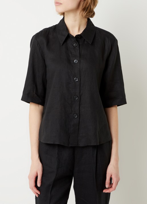 Benetton Blouse van linnen met halflange mouw - detail 5 zwart