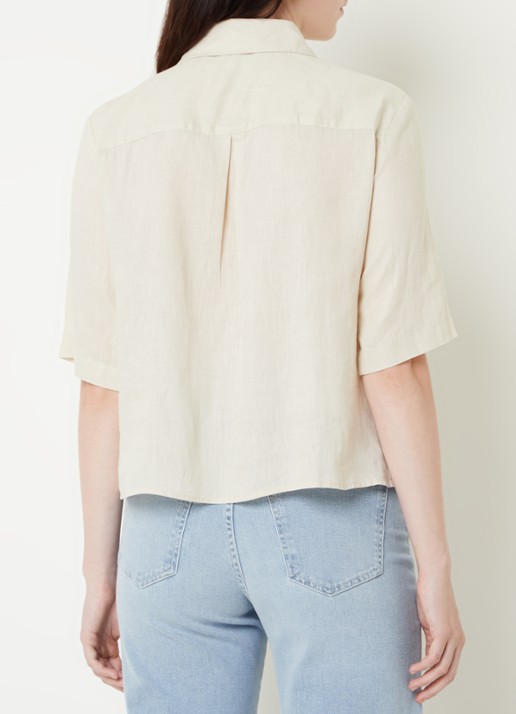 Benetton Blouse van linnen met halflange mouw - achterkant 3 zand
