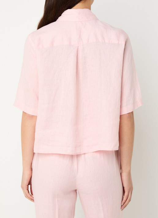 Benetton Blouse van linnen met halflange mouw - achterkant zalmroze
