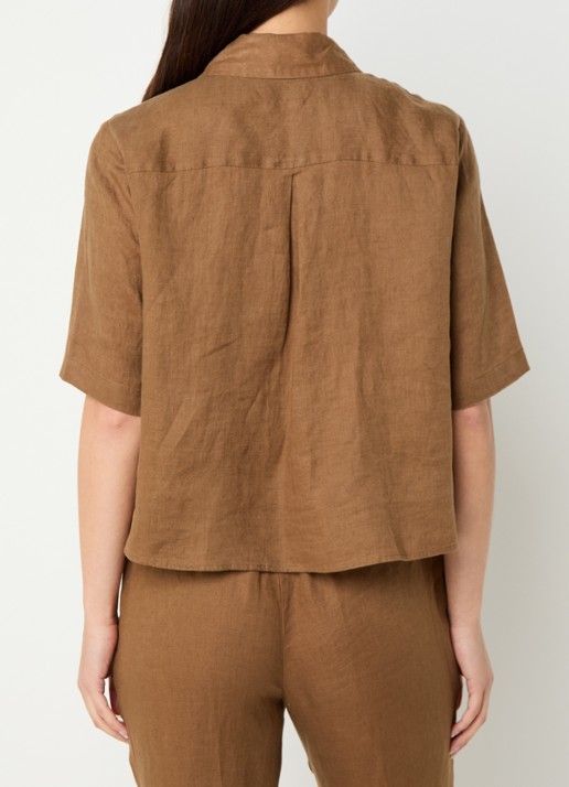 Benetton Blouse van linnen met halflange mouw - achterkant 3 cognac