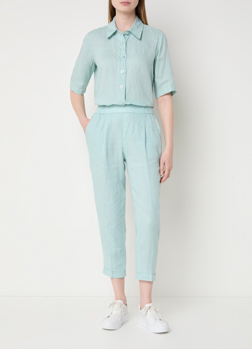 Benetton Blouse van linnen met halflange mouw - voorkant 4 turquoise