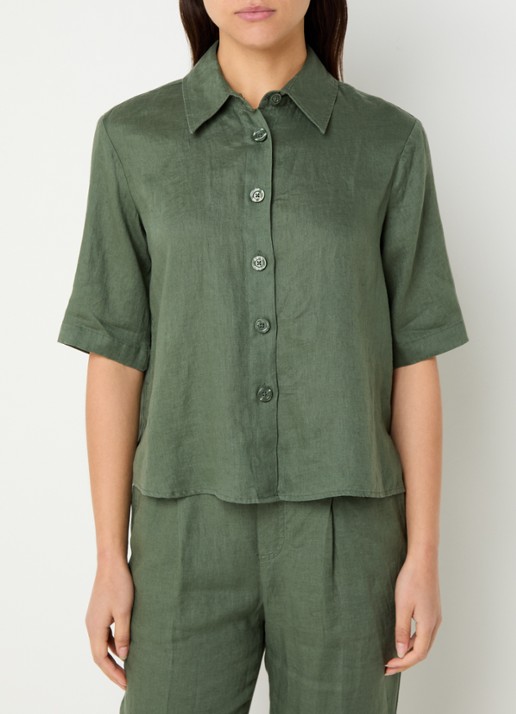 Benetton Blouse van linnen met halflange mouw - detail 4 groen