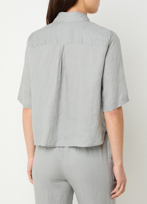 Benetton Blouse van linnen met halflange mouw - achterkant 3 grijs