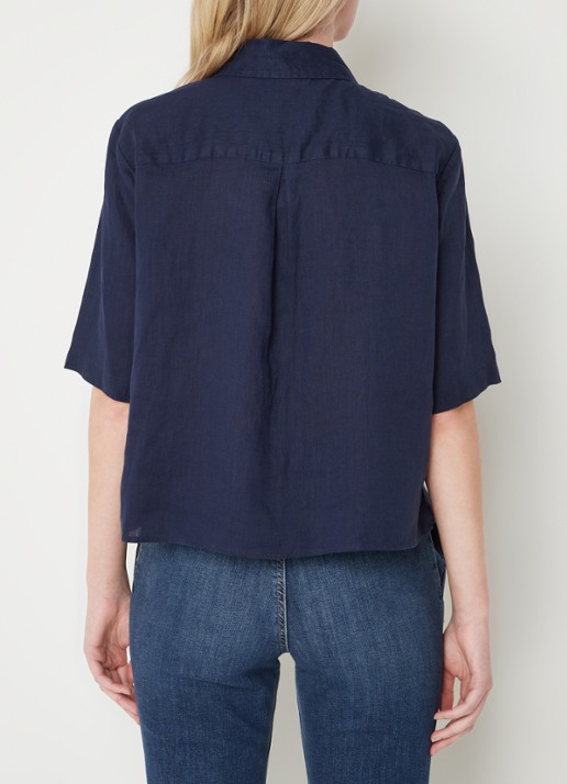 Benetton Blouse van linnen met halflange mouw - achterkant donkerblauw