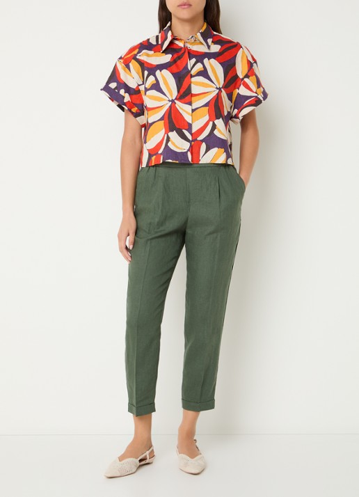 Benetton Blouse van linnen met print - voorkant 2 orange