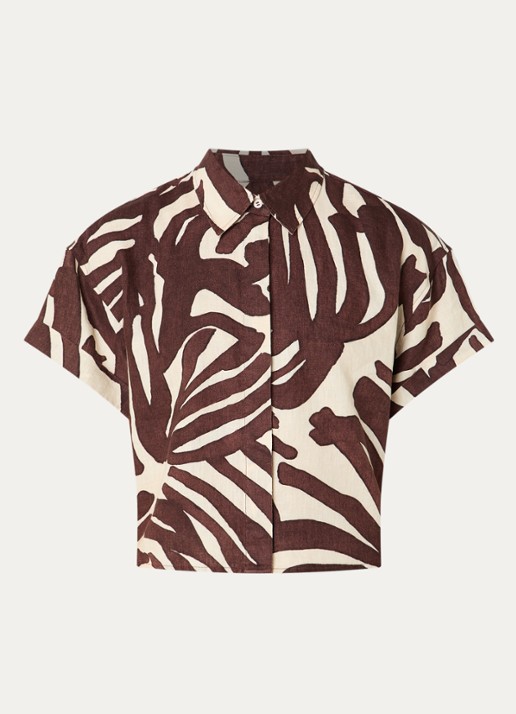 Benetton Blouse van linnen met print - voorkant 3 bruin