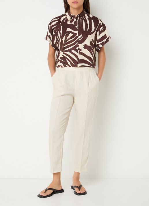 Benetton Blouse van linnen met print - voorkant 4 bruin
