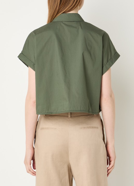 Benetton Cropped blouse met strikdetail - achterkant legergroen