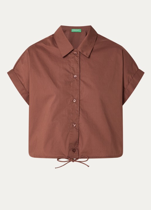 Benetton Cropped blouse met strikdetail - voorkant 2 bruin
