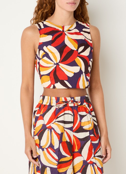 Benetton Cropped mouwloze top met print en gestrikt detail - achterkant orange