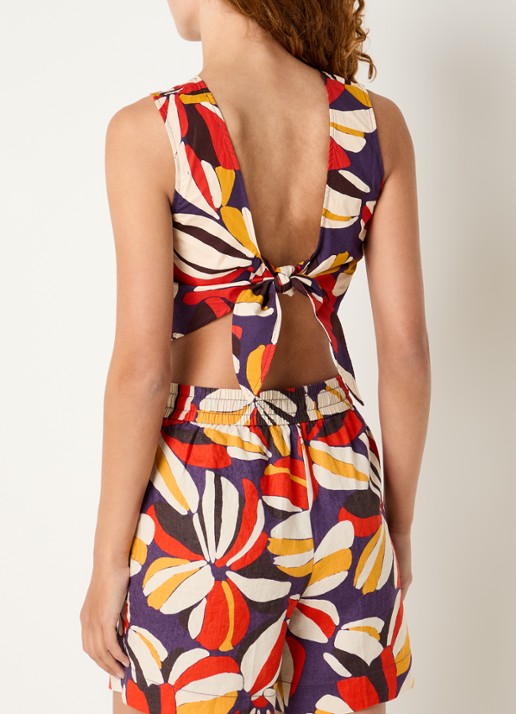 Benetton Cropped mouwloze top met print en gestrikt detail - detail 2 orange