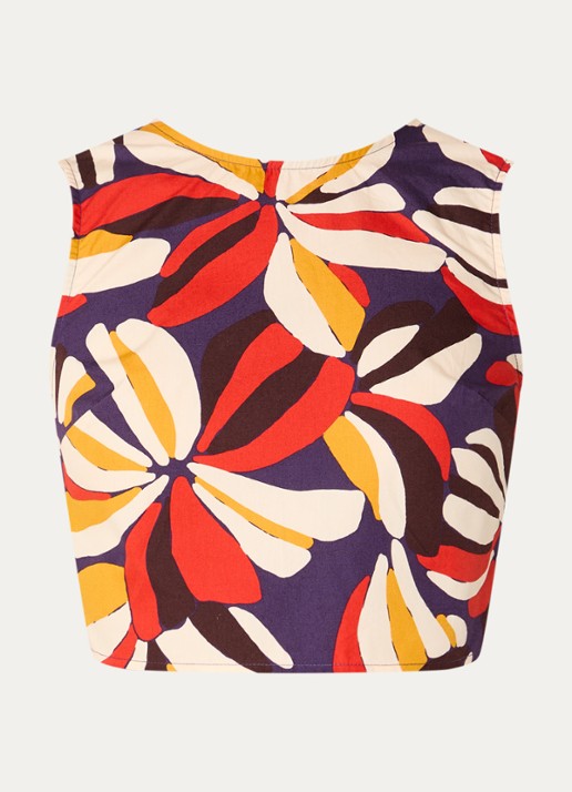 Benetton Cropped mouwloze top met print en gestrikt detail - voorkant 3 orange
