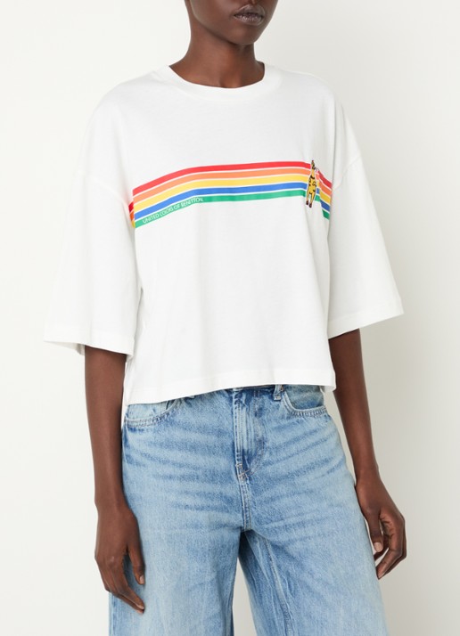 Benetton Cropped T-shirt met logo- en backprint