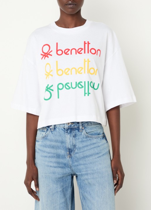 Benetton Cropped T-shirt met logo- en backprint