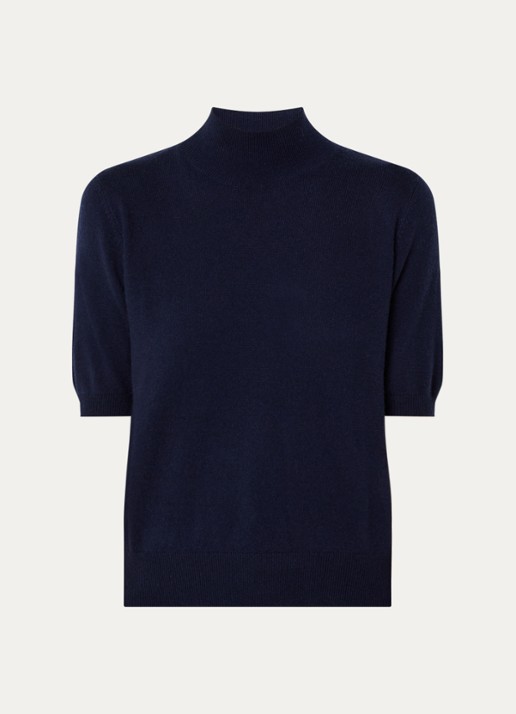 Benetton Fijngebreid T-shirt in kasjmierblend met ronde hals - voorkant 3 donkerblauw