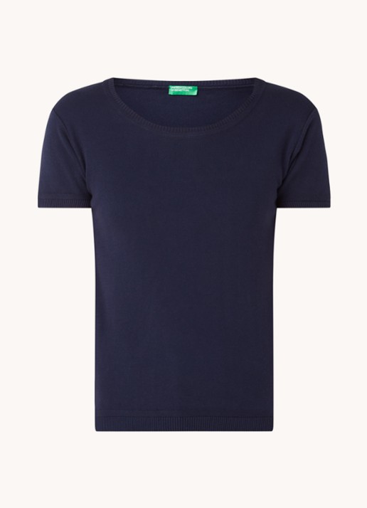 Benetton Fijngebreid T-shirt met ronde hals - voorkant 5 donkerblauw