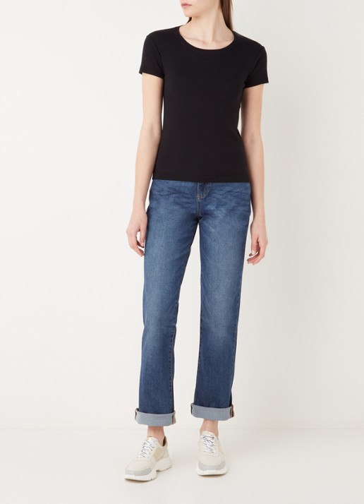 Benetton Fijngebreid T-shirt met ronde hals - voorkant 3 zwart