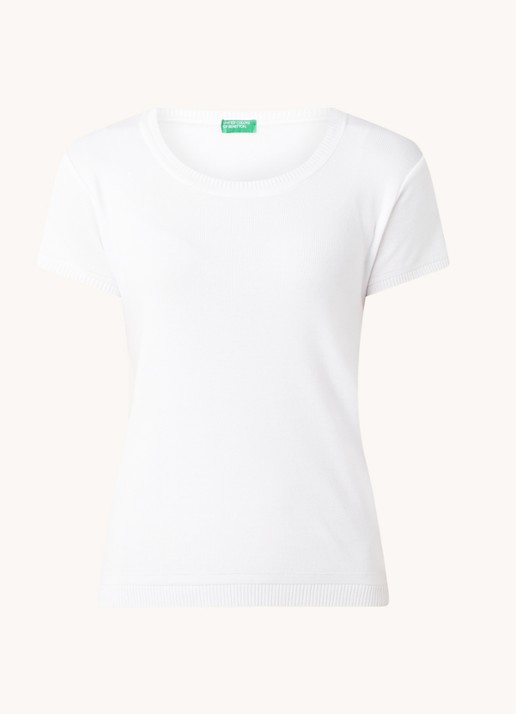 Benetton Fijngebreid T-shirt met ronde hals - voorkant 5 gebroken wit