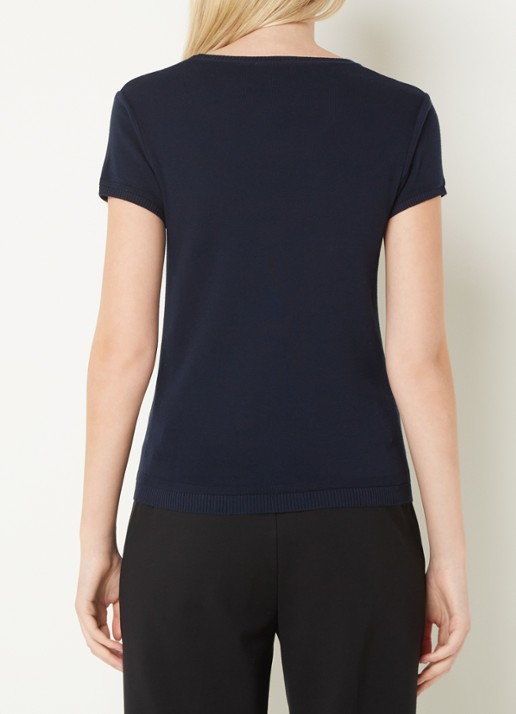 Benetton Fijngebreid T-shirt met ronde hals - achterkant 4 donkerblauw