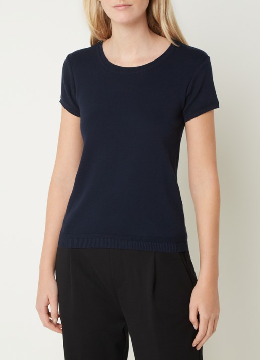 Benetton Fijngebreid T-shirt met ronde hals - detail 2 donkerblauw