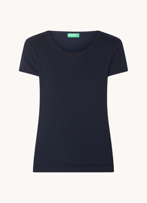 Benetton Fijngebreid T-shirt met ronde hals - voorkant 7 donkerblauw