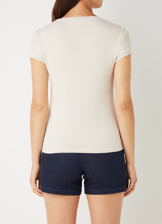 Benetton Fijngebreid T-shirt met ronde hals - achterkant 4 zand