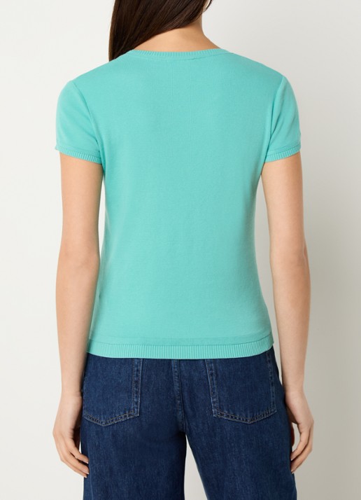 Benetton Fijngebreid T-shirt met ronde hals - achterkant 3 turquoise