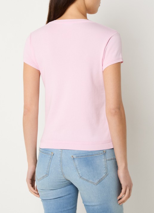 Benetton Fijngebreid T-shirt met ronde hals - achterkant 4 zalmroze