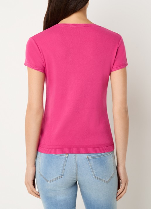 Benetton Fijngebreid T-shirt met ronde hals - achterkant 3 fuchsia