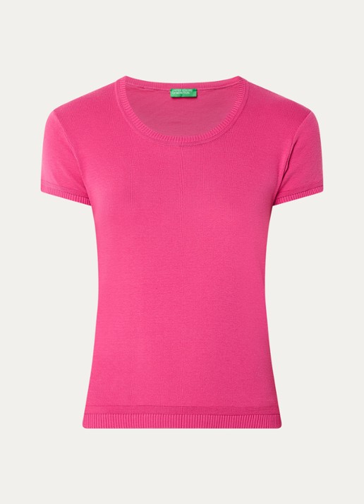 Benetton Fijngebreid T-shirt met ronde hals - voorkant fuchsia