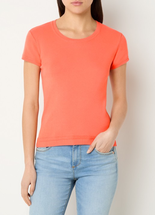 Benetton Fijngebreid T-shirt met ronde hals - detail orange